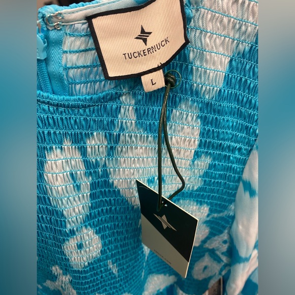 NWT TUCKERNUCK Turquoise Watercolor Floral Libby Dress Size Large - Picture 16 of 16